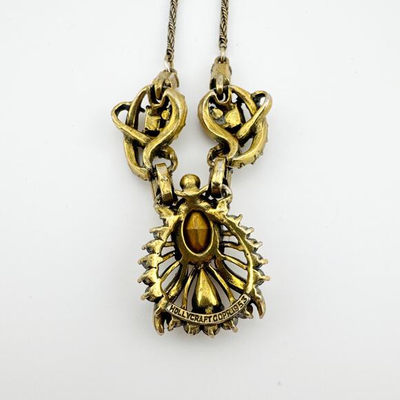 Vintage Hollycraft 1953 Necklace Yellow Rhinestone‎ Pendant Statement Jewelry - Picture 7 of 12